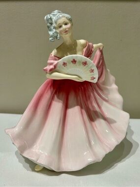 Royal Doulton “Elaine” Pink and White Porcelain Lady Figurine with Fan